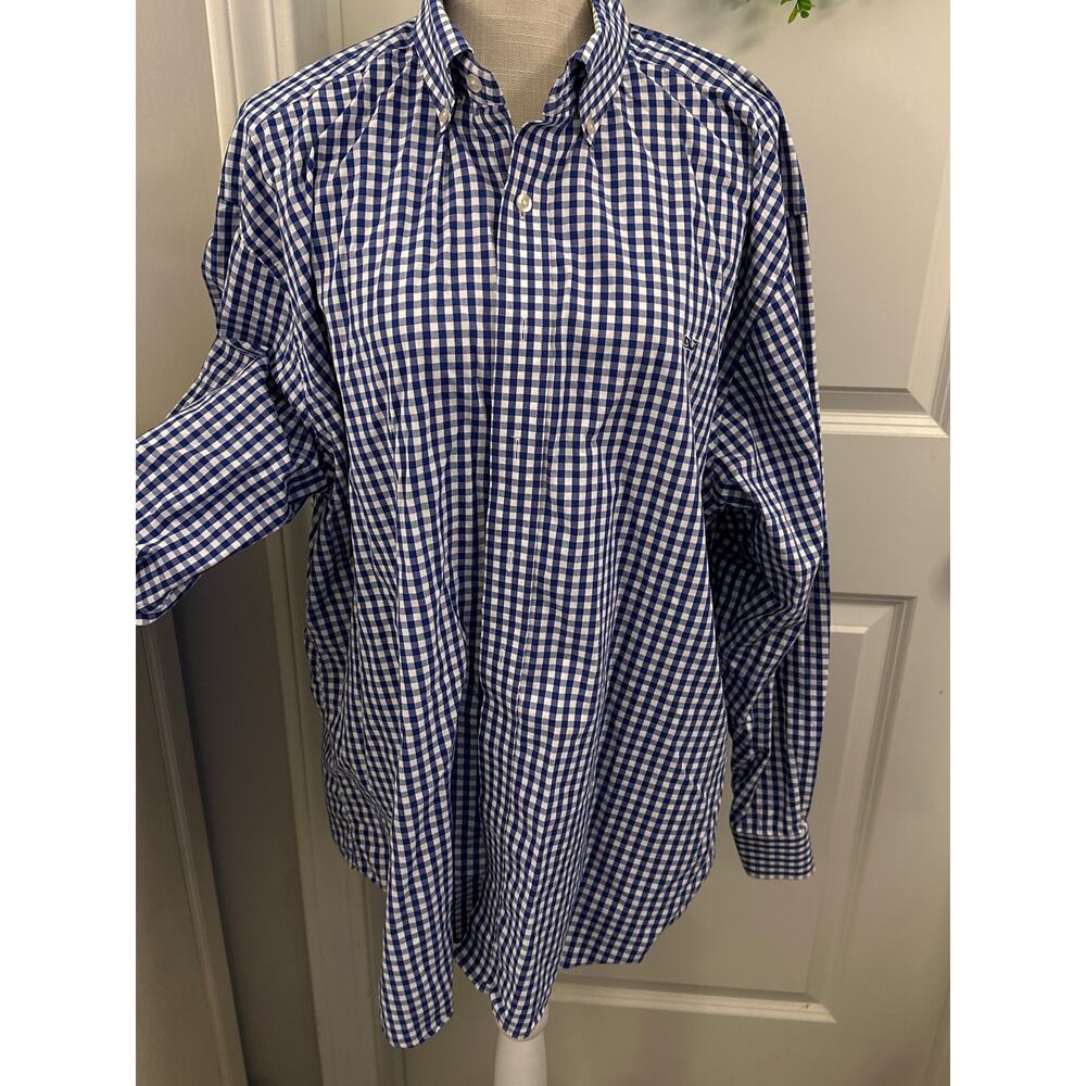 Vineyard Vines Size XXL Navy and White Gingham Check Long Sleeve Shirt EUC